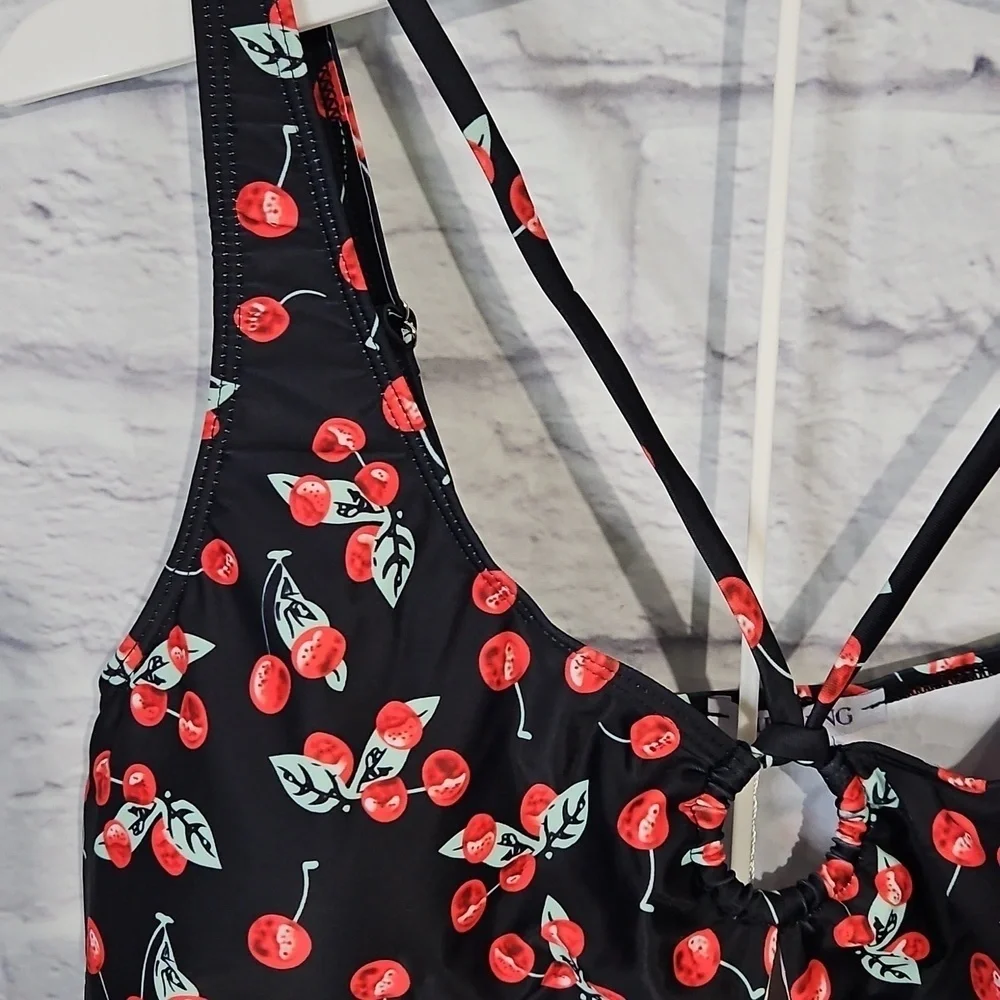 Cherry tankini swimsuit with boy short bottoms